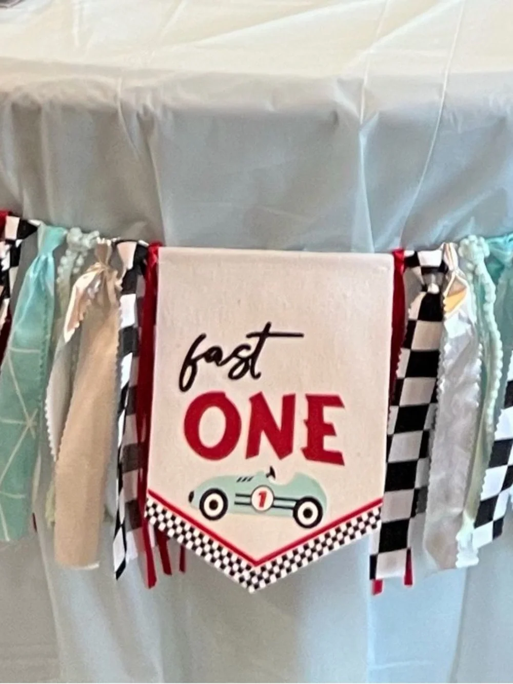 Amazon Fast ONE First Birthday High Chair Banner Bib - Red, Black, Blue, White